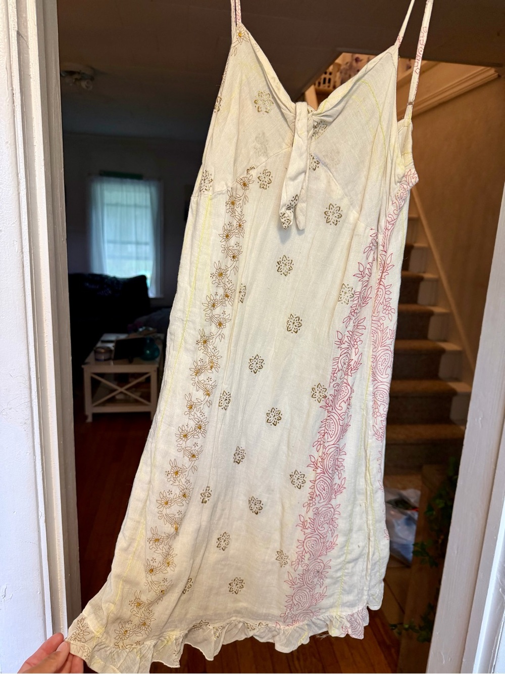 Peppermint Cream Floral-Trim Mini Slip Dress